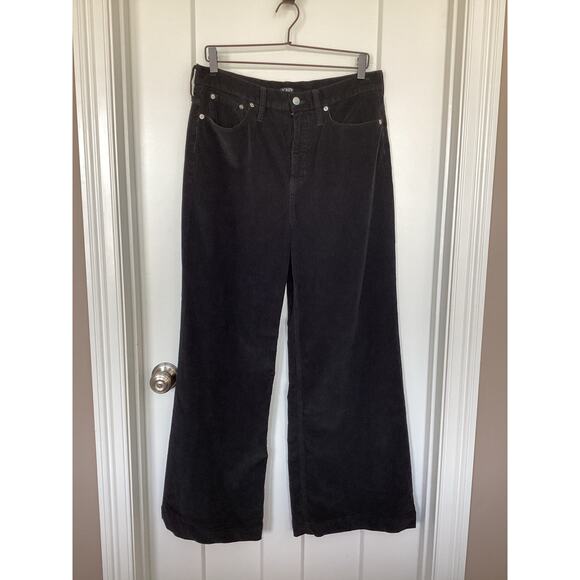 J. Crew Women's Flat Front Stretch Pockets Corduroy Wide Leg Pants Black Size 30 - Picture 1 of 10